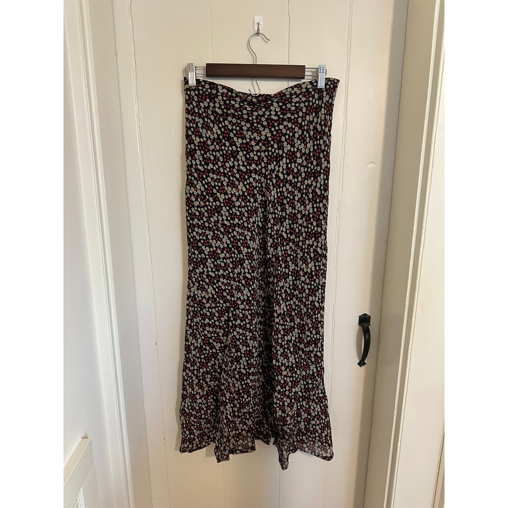 Vintage Floral Ditsy Daisy Midi Skirt Black Red Cream High Waisted Boho A-Line - Picture 3 of 3